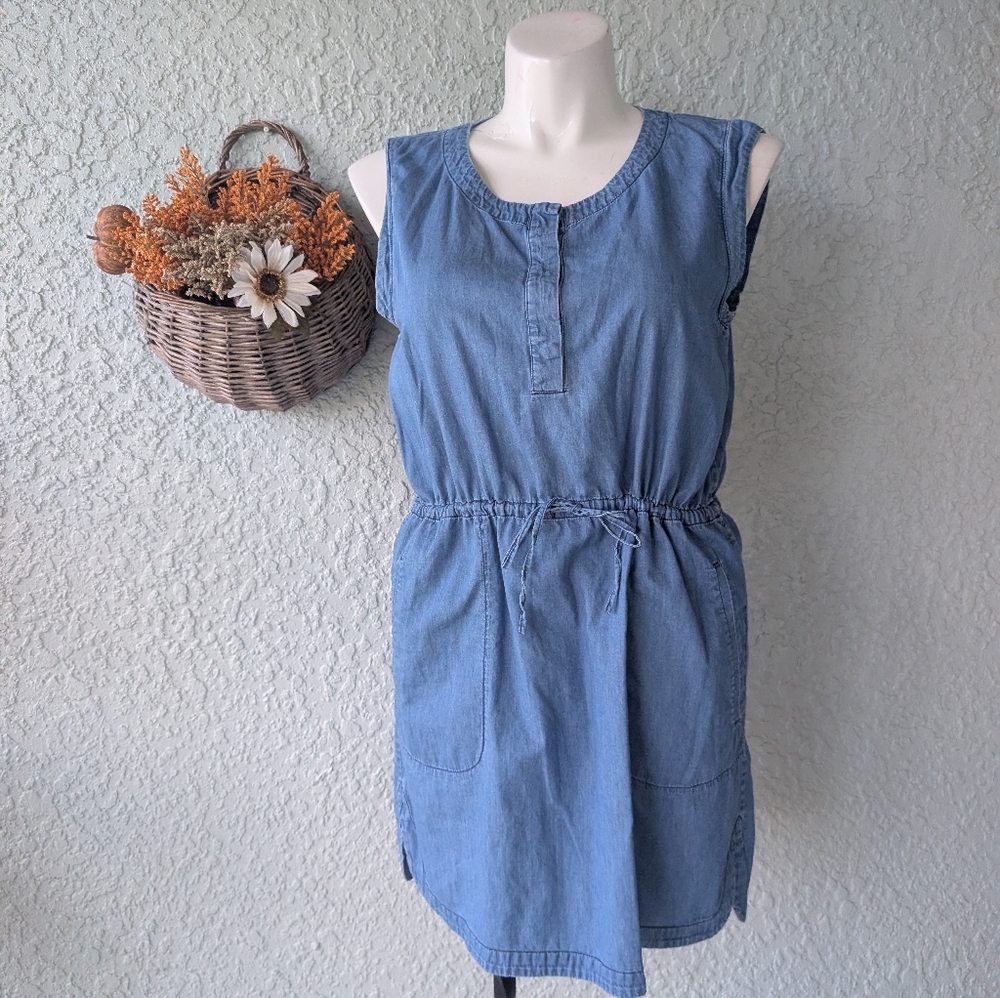 Women's J.Crew Drapey Chambray Blue Dress‎ Sz l